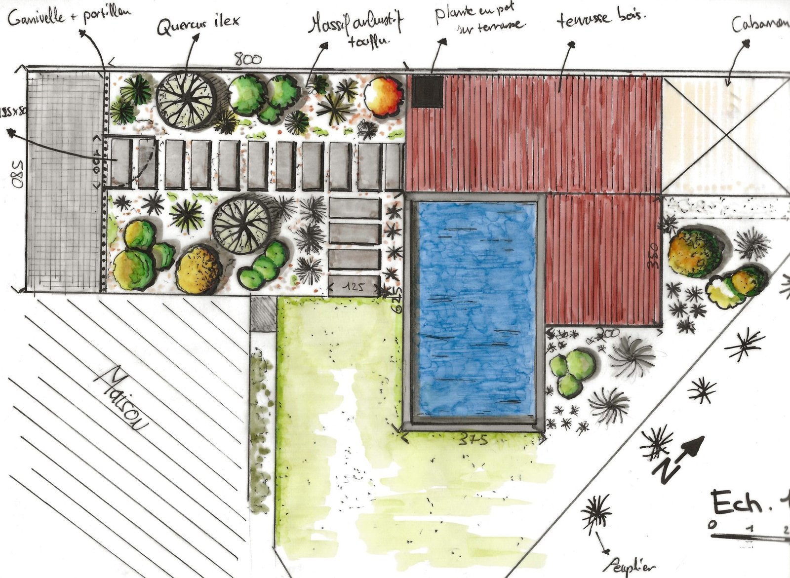 1° Plan masse - à main levée